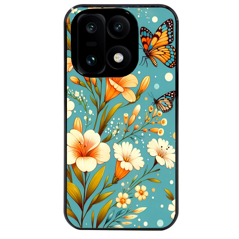 Coque noire taperso pour OnePlus 15 avec motif fleur orange protection antichoc personnalisée