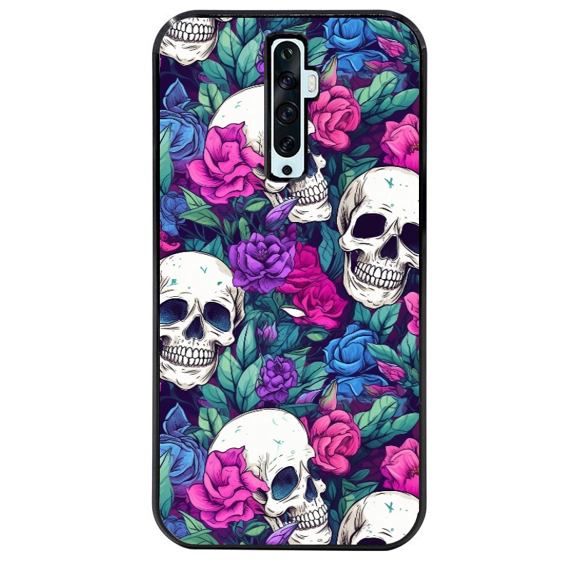 Coque noire taperso pour OPPO Reno 2 et 2Z avec motif tete de mort violet protection antichoc personnalisée