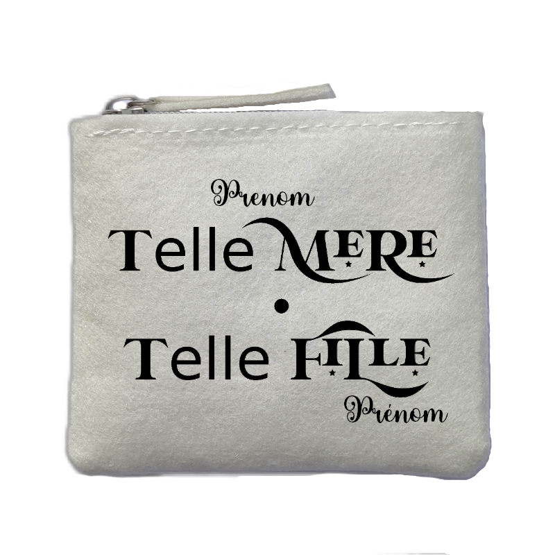 Porte monnaie personnalisé maman fille ivoire en feutrine en feutrine ivoire