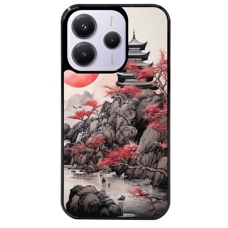 Coque noire taperso pour Redmi Note 14 et PRO PLUS 4G 5G avec motif japan et temple protection antichoc personnalisée