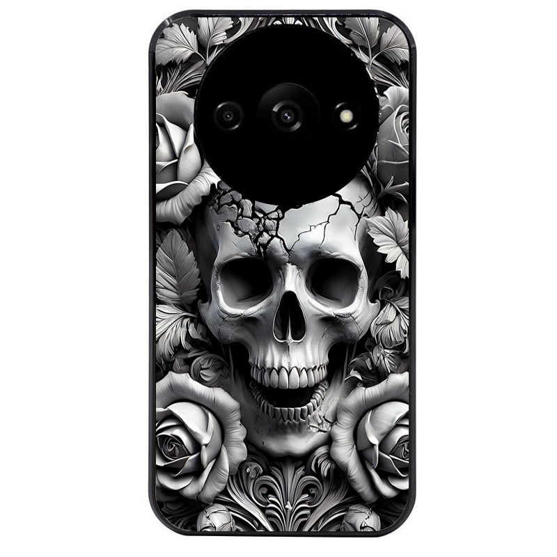 Coque noire taperso pour Redmi A3 avec motif tete de mort fleur protection antichoc personnalisée