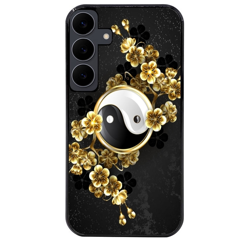 Coque noire taperso pour galaxy A06 A16 A26 A36 A56 avec motif yin yang et fleur protection antichoc personnalisée