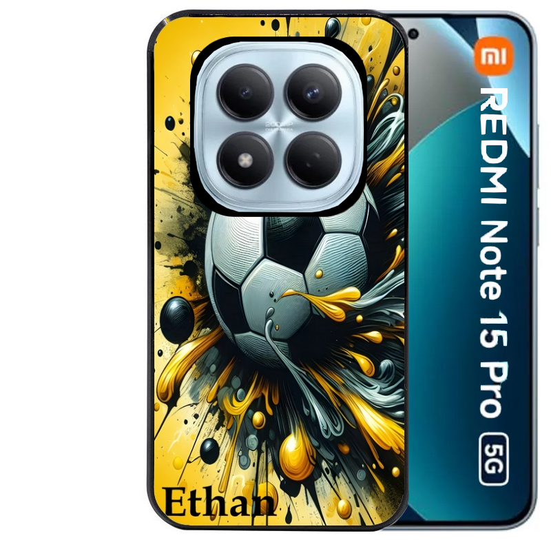 Coque noire taperso pour Redmi Note 15 et PRO PLUS 4G 5G avec motif football personnalisee protection antichoc personnalisée