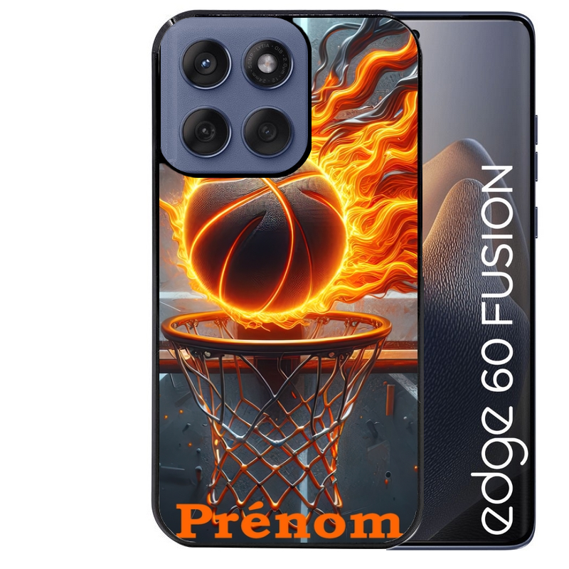 Coque noire taperso pour Moto Edge 60 et Neo Fusion Pro avec motif basket flamme personnalisee protection antichoc personnalisée
