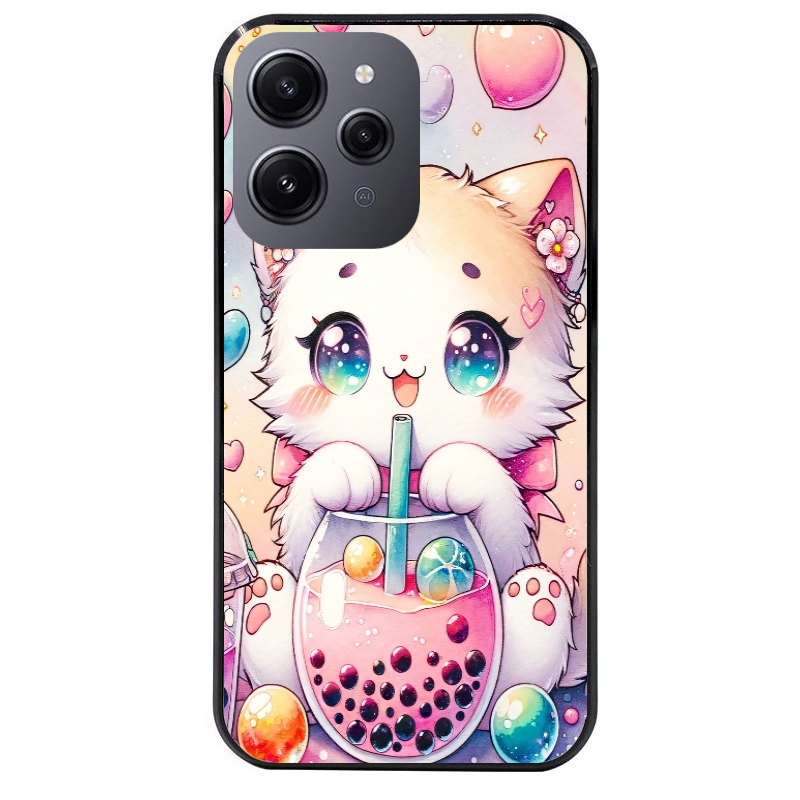 Coque noire taperso pour Redmi 12 4G et 5G avec motif chat bubble style manga protection antichoc personnalisée