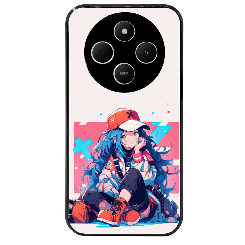Coque noire taperso pour POCO C75 avec motif anime casquette personnalise protection antichoc personnalisée