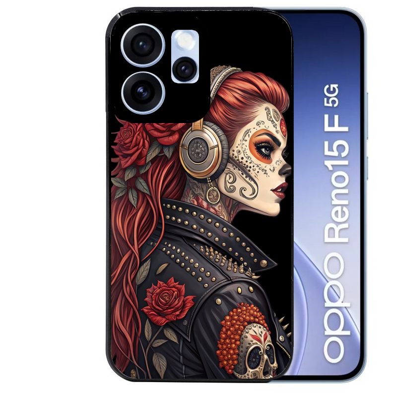 Coque noire taperso pour OPPO Reno 15 et F FS 5G avec motif tete de mort rock protection antichoc personnalisée