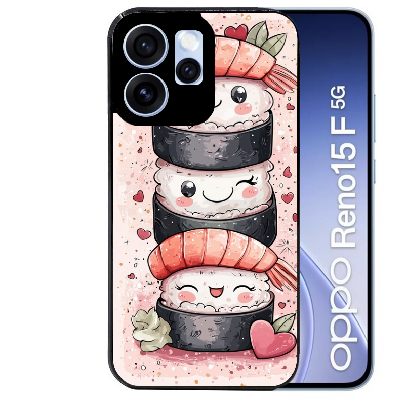 Coque noire taperso pour OPPO Reno 15 et F FS 5G avec motif sushi kawai anime protection antichoc personnalisée
