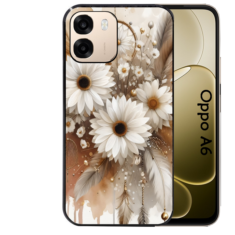 Coque noire taperso pour OPPO A6 A6X 4G et 5G avec motif dreamcatcher marguerite protection antichoc personnalisée