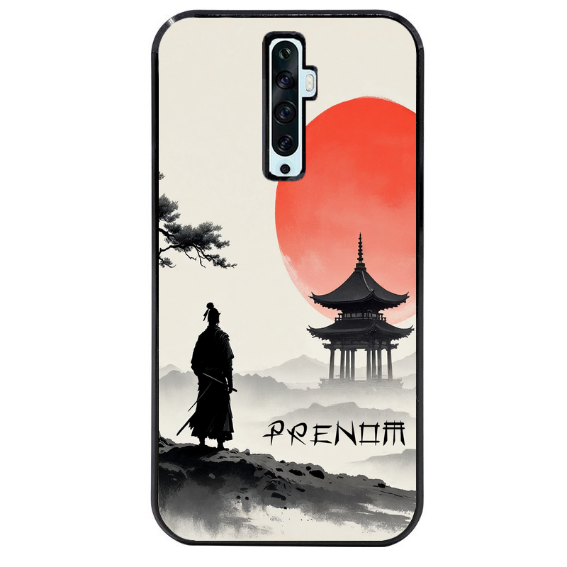 Coque noire taperso pour OPPO Reno 2 et 2Z avec motif samourai et temple personnalisee protection antichoc personnalisée