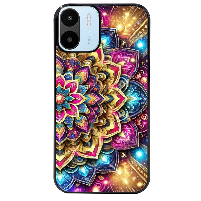 Coque noire taperso pour Redmi A1 et A2 avec motif mandala 2 protection antichoc personnalisée