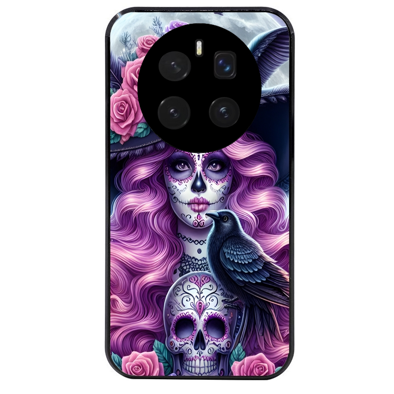Coque noire taperso pour Magic 7 LITE et PRO avec motif tete de mort calavera et corbeau protection antichoc personnalisée
