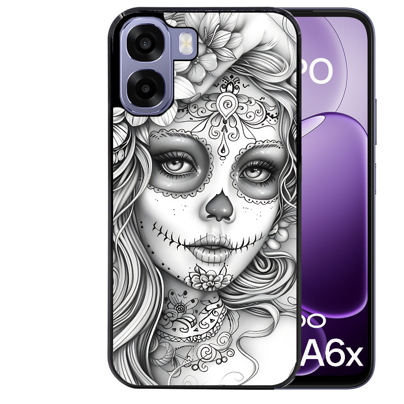 Coque noire taperso pour OPPO A6 A6X 4G et 5G avec motif mort calavera tatoo protection antichoc personnalisée
