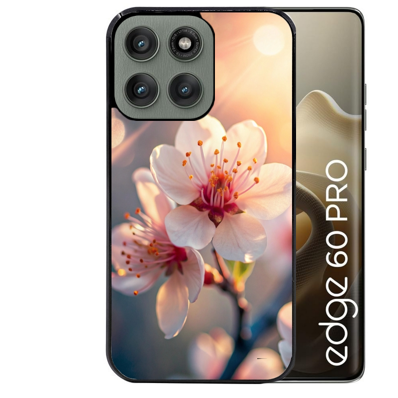 Coque noire taperso pour Moto Edge 60 et Neo Fusion Pro avec motif fleur de cerisier protection antichoc personnalisée