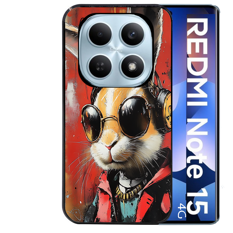 Coque noire taperso pour Redmi Note 15 et PRO PLUS 4G 5G avec motif lapin tag protection antichoc personnalisée