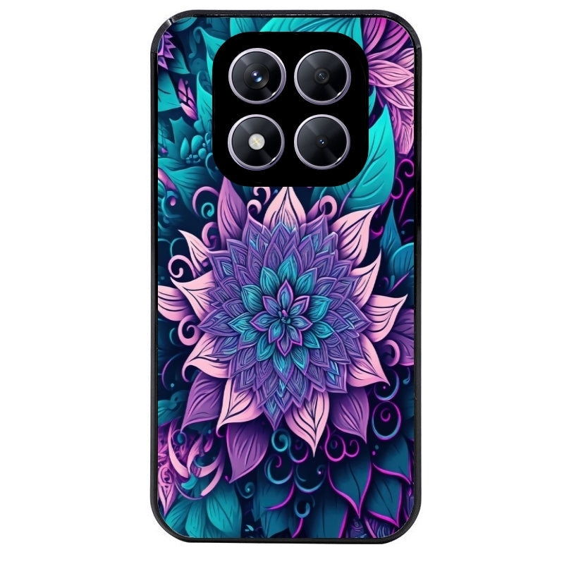 Coque noire taperso pour Redmi Note 14 et PRO PLUS 4G 5G avec motif tropical mandala et fleur violet protection antichoc personnalisée