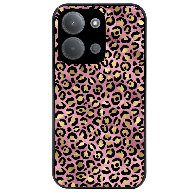 Coque noire taperso pour POCO C85 avec motif leopard rose protection antichoc personnalisée