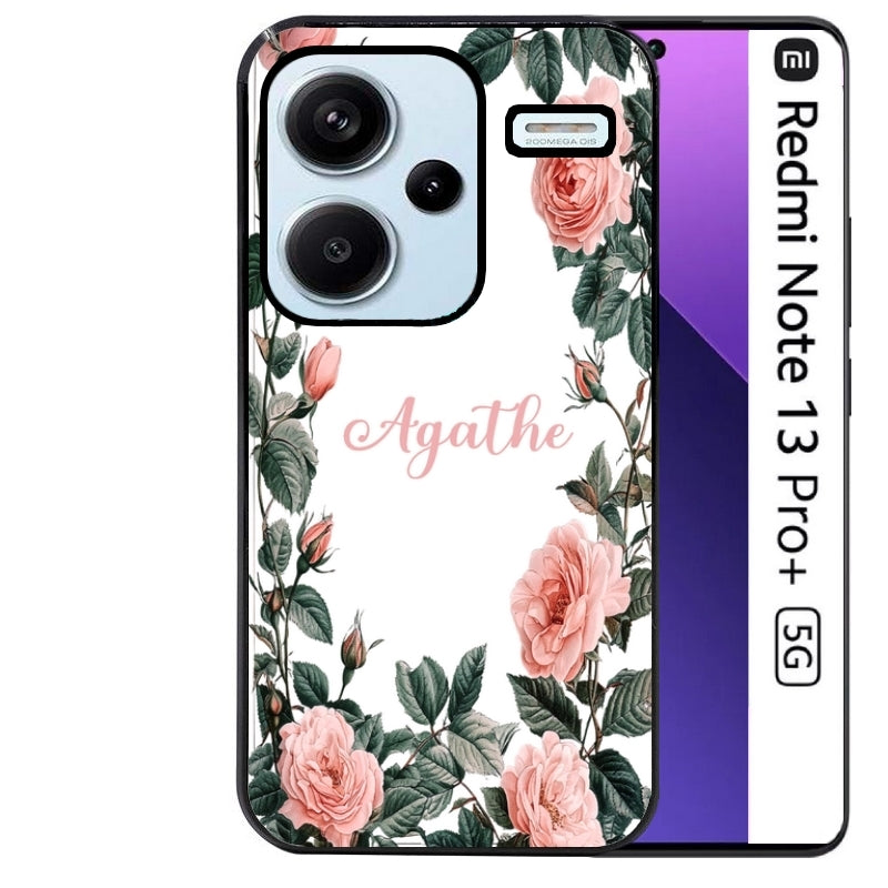 Coque noire taperso pour Redmi Note 13 PRO PLUS 5G avec motif cadre fleur pastel personnalisee protection antichoc personnalisée