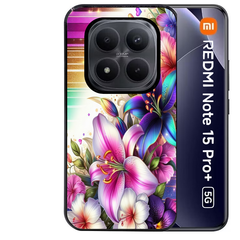 Coque noire taperso pour Redmi Note 15 et PRO PLUS 4G 5G avec motif fleur fluo protection antichoc personnalisée