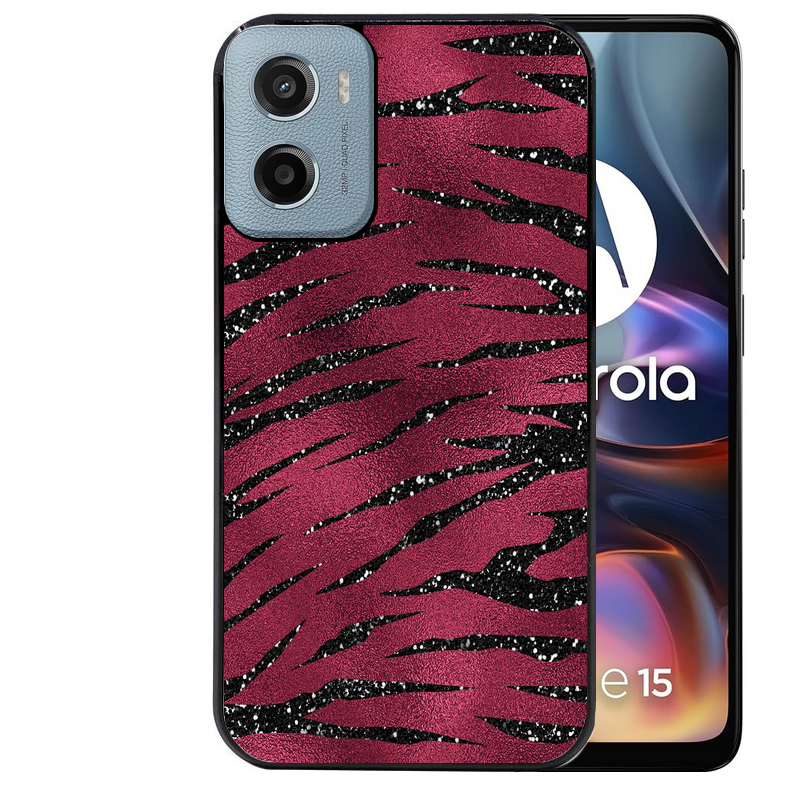 Coque noire taperso pour Moto E13 E14 E15 avec motif zebre grenat protection antichoc personnalisée