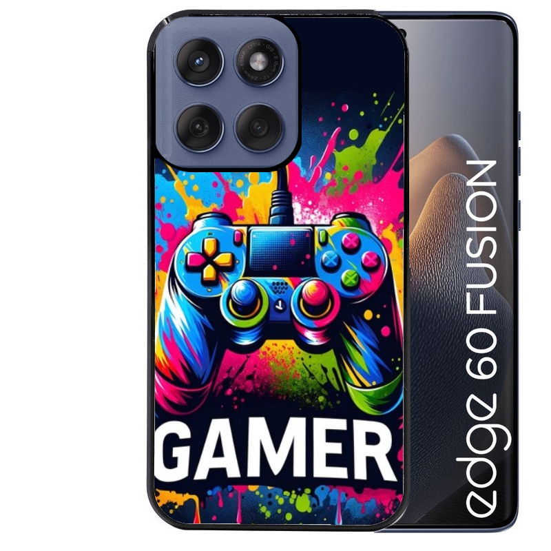 Coque noire taperso pour Moto Edge 60 et Neo Fusion Pro avec motif gamer protection antichoc personnalisée