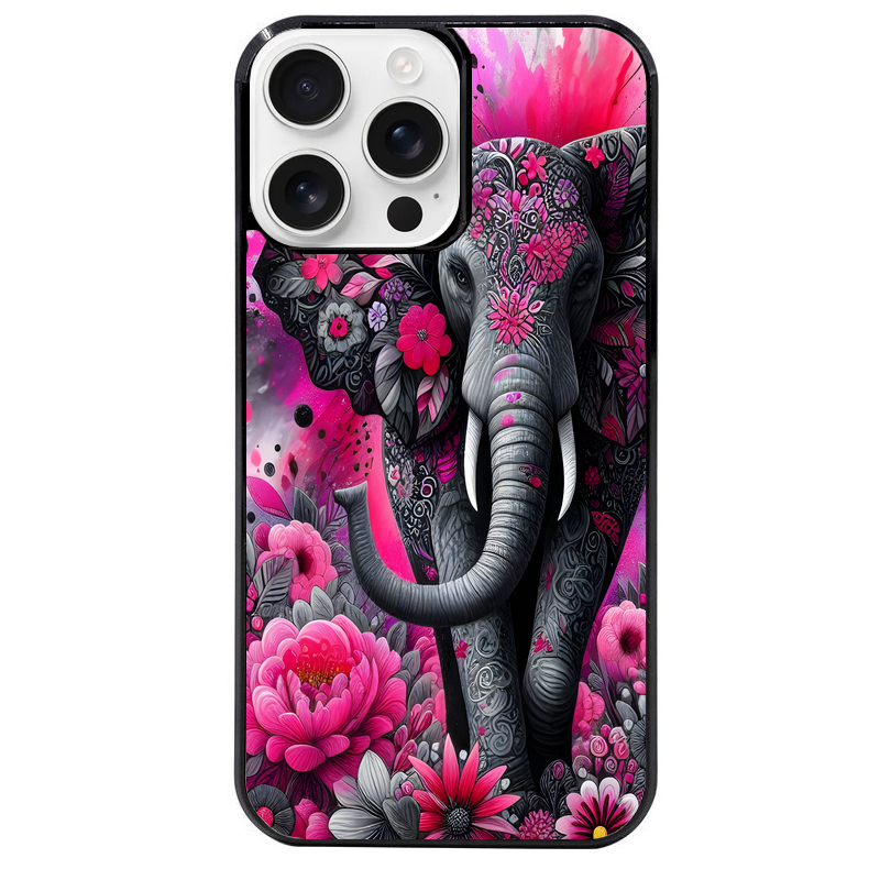 Coque noire taperso pour Iphone 16 16E PLUS MAX PRO avec motif elephant et fleurs protection antichoc personnalisée