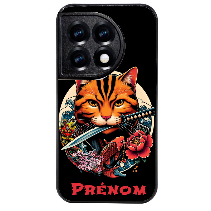 Coque noire taperso pour OnePlus 11 et 12 avec motif chat carpe koii japan personnalise protection antichoc personnalisée