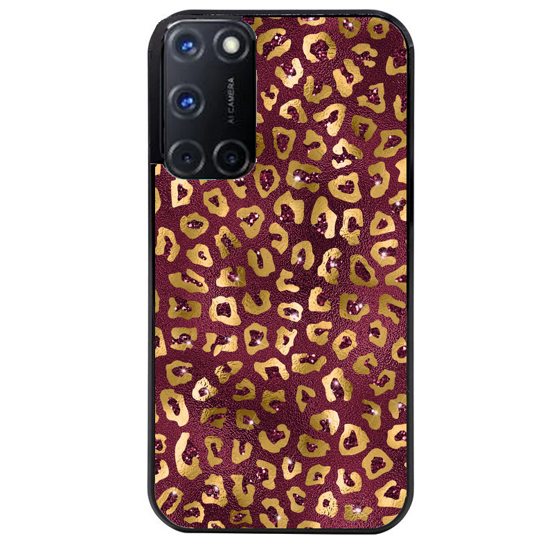 Coque noire taperso pour OPPO Reno 8 LITE avec motif leopard grenat protection antichoc personnalisée