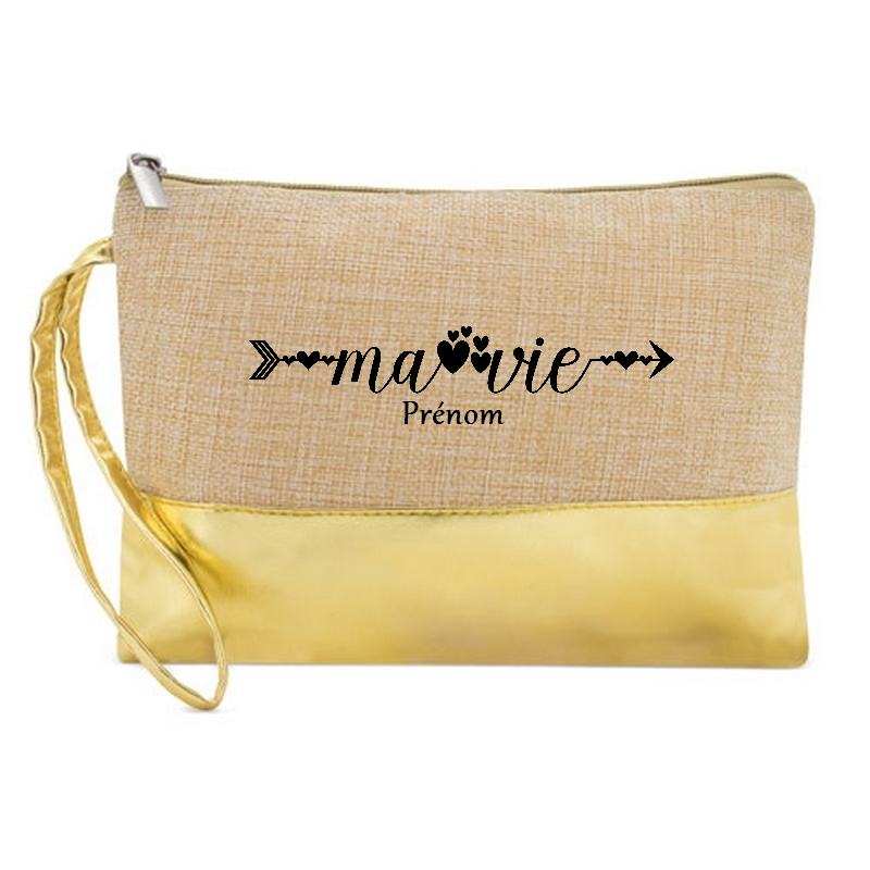 Pochette ma vie style boho personnalisée en jute et doré en jute et doré