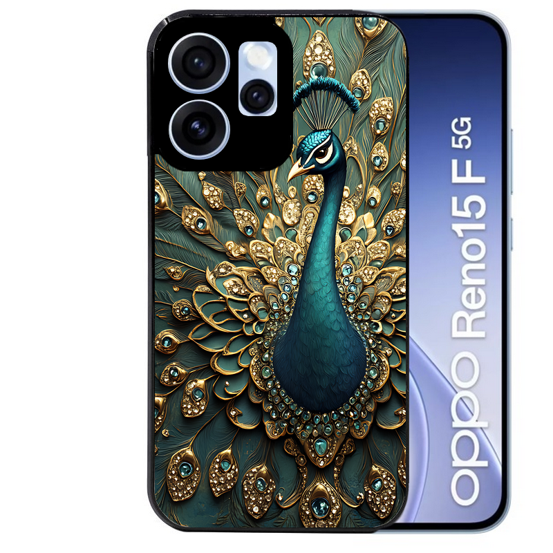 Coque noire taperso pour OPPO Reno 15 et F FS 5G avec motif paon bijoux protection antichoc personnalisée