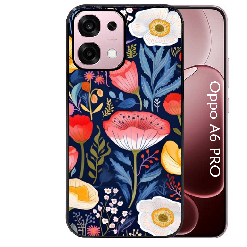 Coque noire taperso pour OPPO A6 PRO 4G et 5G avec motif fleur coquelicot protection antichoc personnalisée