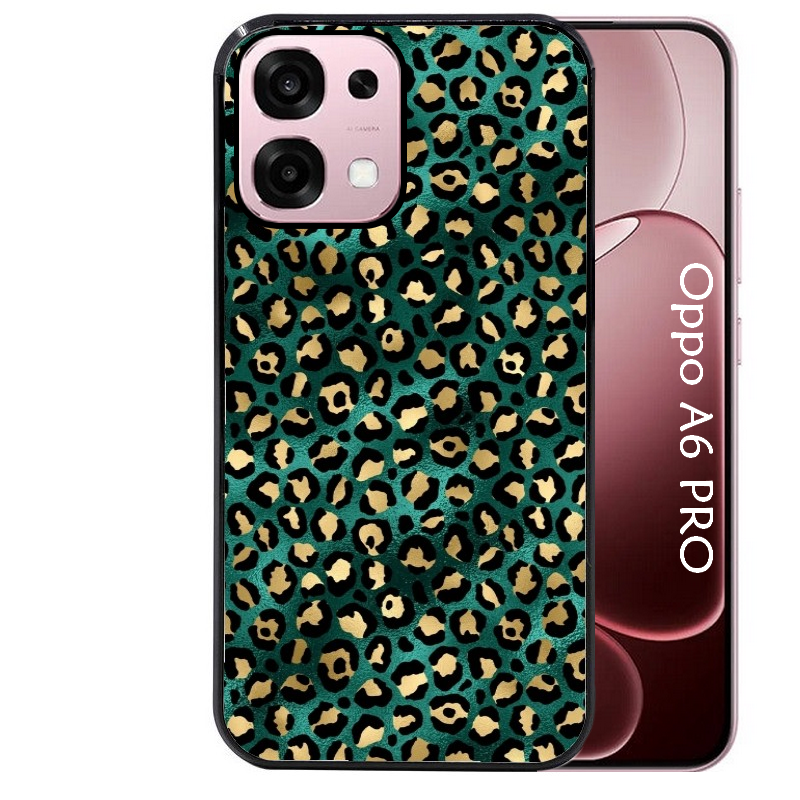 Coque noire taperso pour OPPO A6 PRO 4G et 5G avec motif leopard vert protection antichoc personnalisée