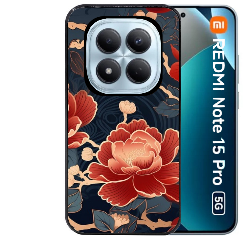 Coque noire taperso pour Redmi Note 15 et PRO PLUS 4G 5G avec motif fleur japan protection antichoc personnalisée
