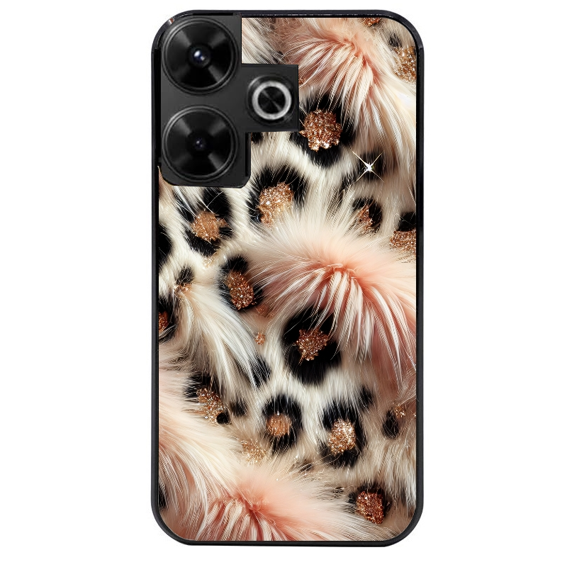 Coque noire taperso pour POCO M6 4G avec motif effet fourrure leopard 1 protection antichoc personnalisée