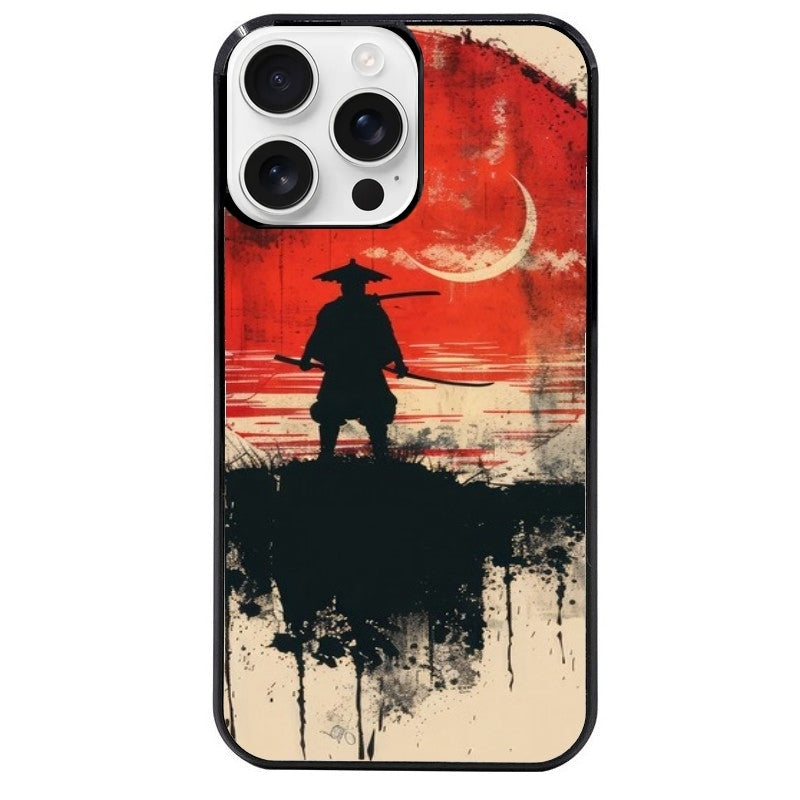 Coque noire taperso pour Iphone 16 16E PLUS MAX PRO avec motif samourai rouge protection antichoc personnalisée