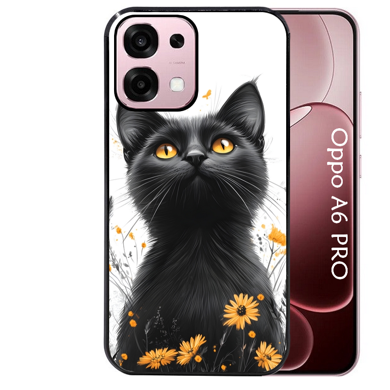 Coque noire taperso pour OPPO A6 PRO 4G et 5G avec motif chat eyes protection antichoc personnalisée