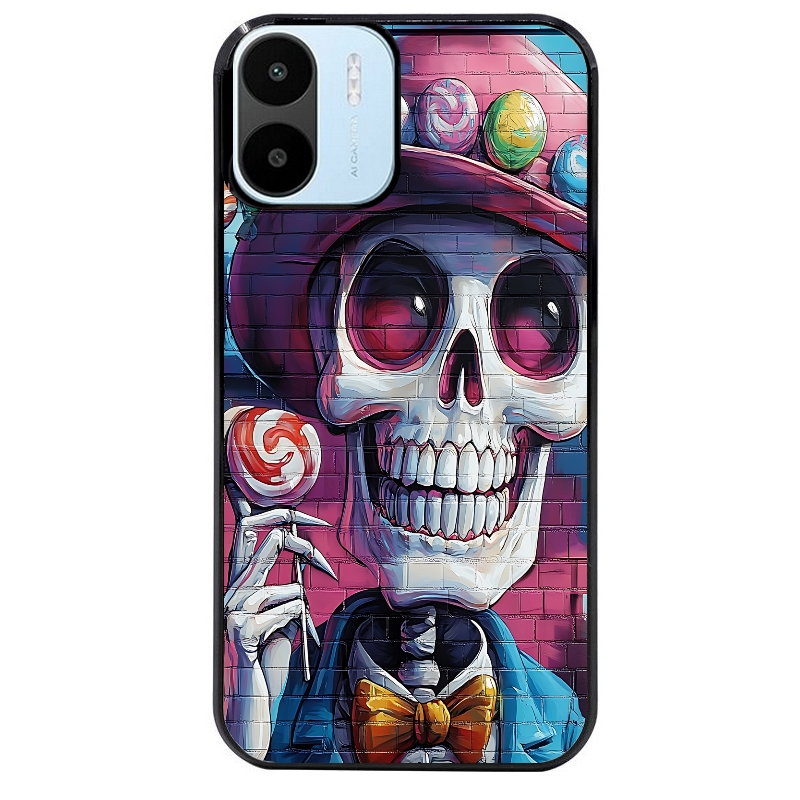 Coque noire taperso pour Redmi A1 et A2 avec motif tete de mort tag protection antichoc personnalisée