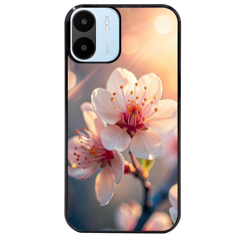 Coque noire taperso pour Redmi A1 et A2 avec motif fleur de cerisier protection antichoc personnalisée
