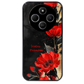 Coque noire taperso pour POCO C75 avec motif fleur rouge avec prenom protection antichoc personnalisée