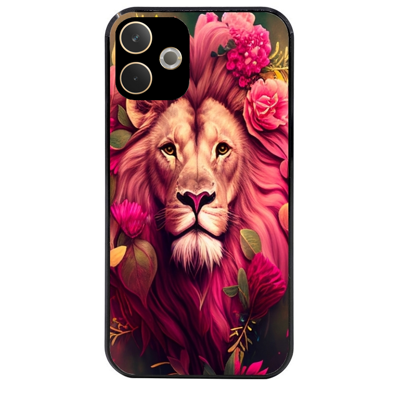 Coque noire taperso pour OPPO A5 PRO 4G et 5G avec motif lion et fleurs rose protection antichoc personnalisée