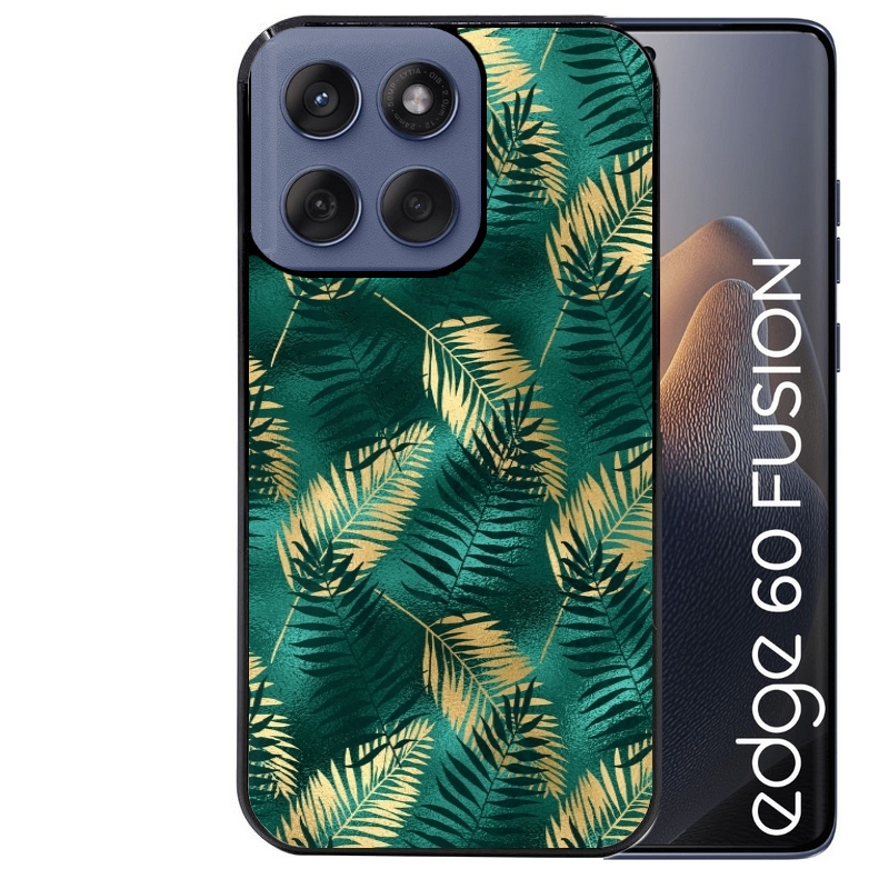 Coque noire taperso pour Moto Edge 60 et Neo Fusion Pro avec motif palmier vert protection antichoc personnalisée