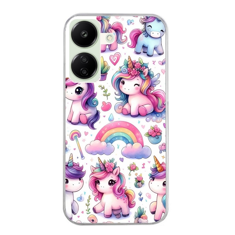 Coque taperso pour POCO C65 4G avec motif licorne arc en ciel protection antichoc personnalisée