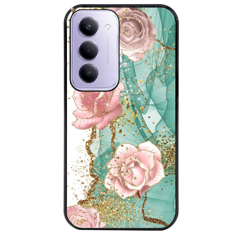 Coque noire taperso pour Redmi 15 4G et 5G avec motif marbre fleur turquoise protection antichoc personnalisée