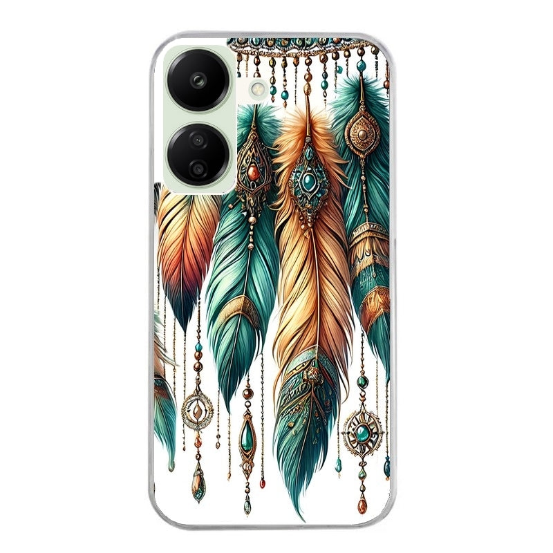 Coque taperso pour POCO C65 4G avec motif plumes et bijoux protection antichoc personnalisée