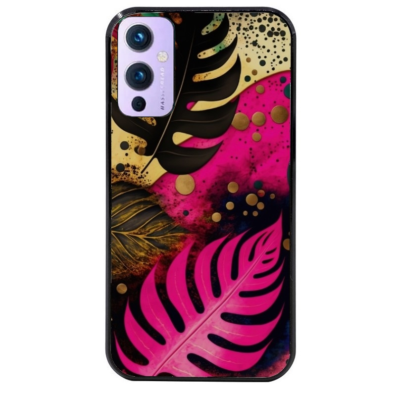 Coque noire taperso pour OnePlus 9 et 9 PRO avec motif tropical rose et des fleurs protection antichoc personnalisée