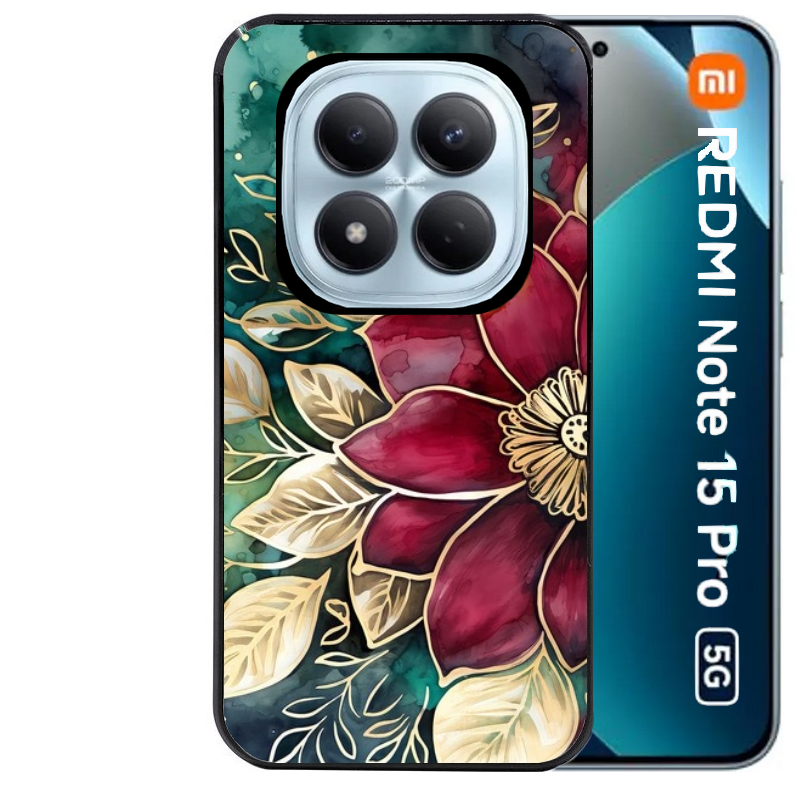 Coque noire taperso pour Redmi Note 15 et PRO PLUS 4G 5G avec motif fleur poinsettia style noel protection antichoc personnalisée