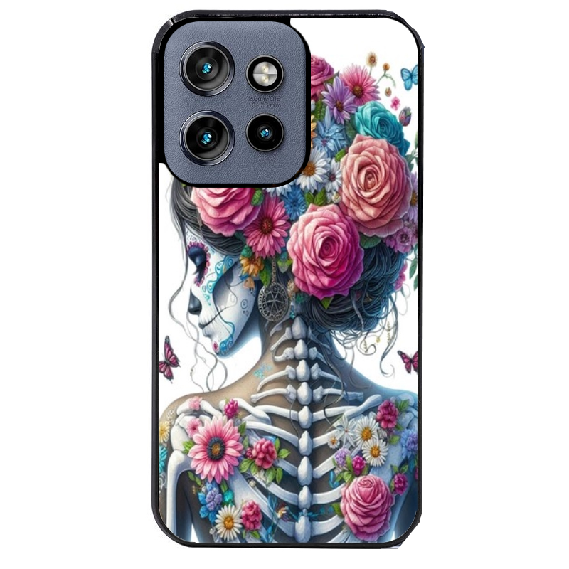 Coque noire taperso pour Moto Edge 60 et Neo Fusion Pro avec motif tete de mort calavera papillon protection antichoc personnalisée