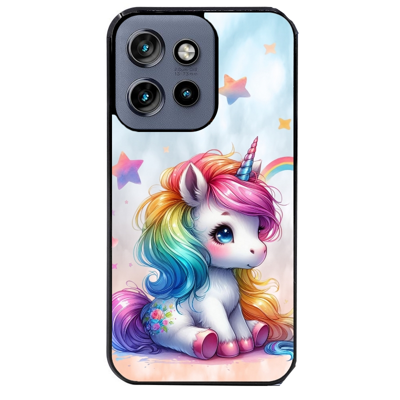 Coque noire taperso pour Moto Edge 60 et Neo Fusion Pro avec motif licorne et etoiles protection antichoc personnalisée