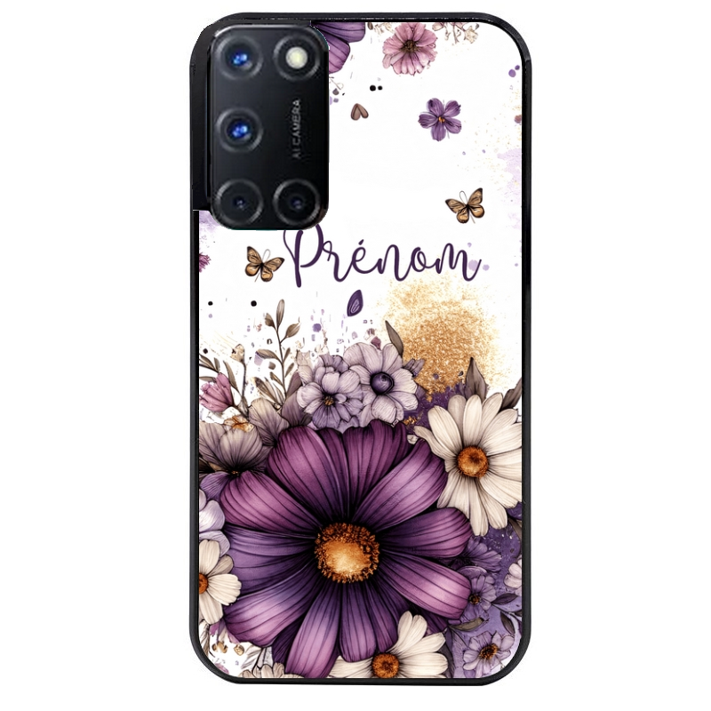 Coque noire taperso pour OPPO A72 4G avec motif fleur violette personnalisee protection antichoc personnalisée