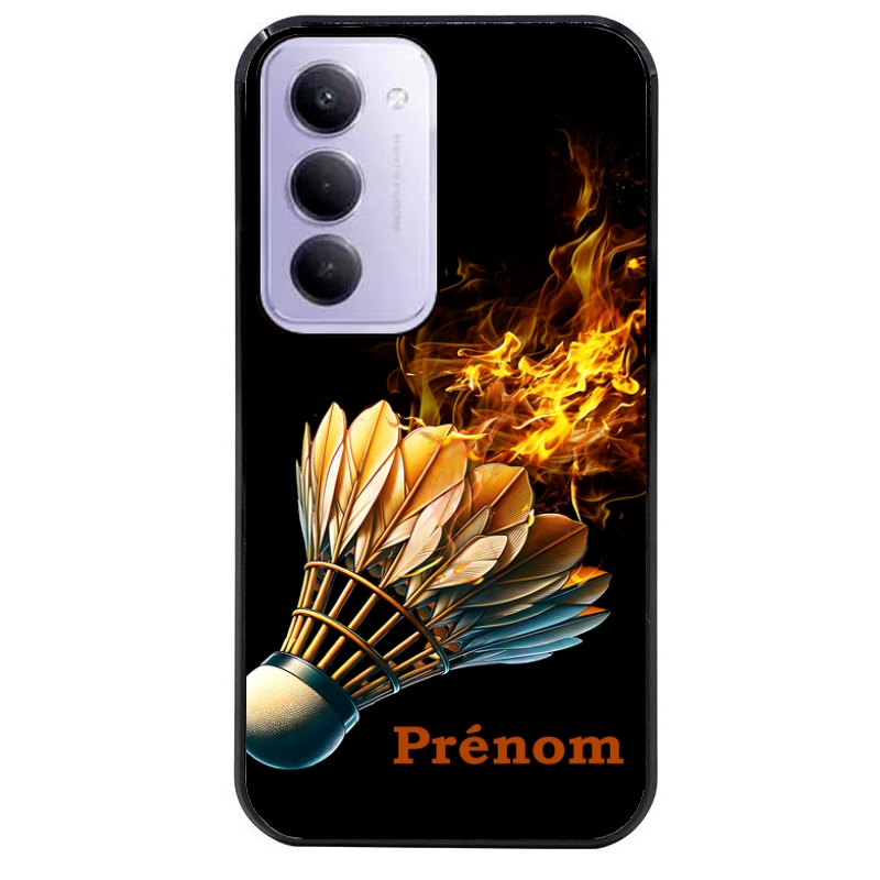 Coque noire taperso pour Redmi 15 4G et 5G avec motif badminton flamme personnalise protection antichoc personnalisée